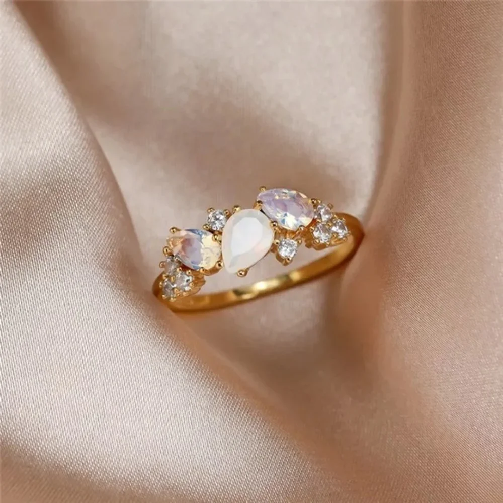 White Moonstone Gold Plated Ring